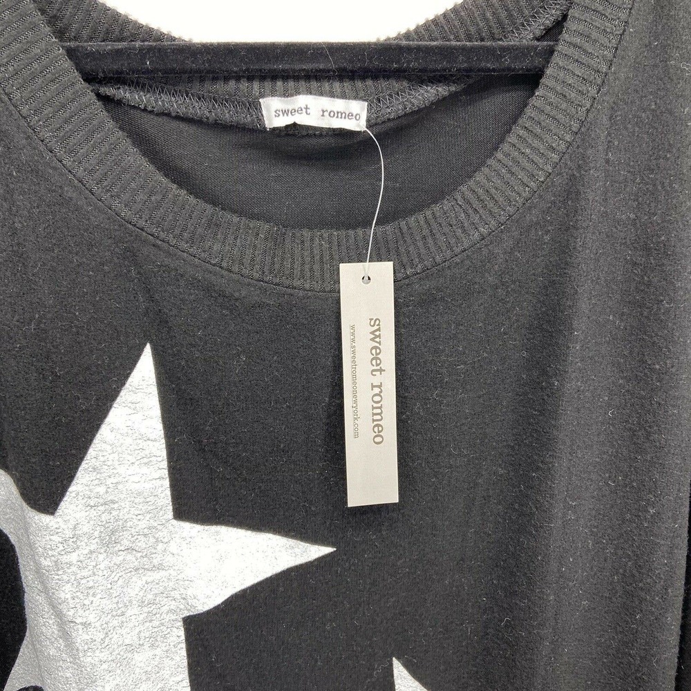 Sweet Romeo Black White Fuzzy Jumbo Star Sweater - Picture 4 of 7